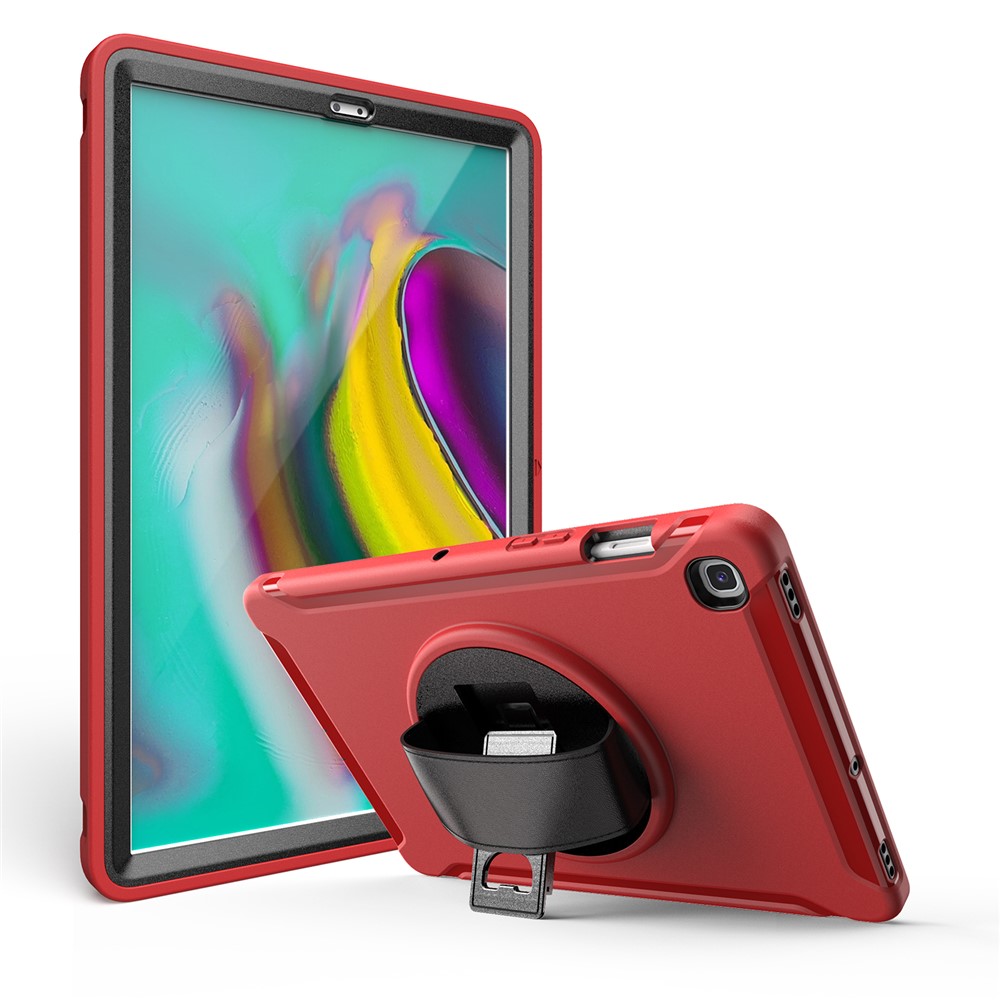 Calciolo Girevole 360 ​​° PC + Shell Tablet TPU Con Cinturino Per la Mano Per Samsung Galaxy Tab S5e SM-T720/T725 - Rosso