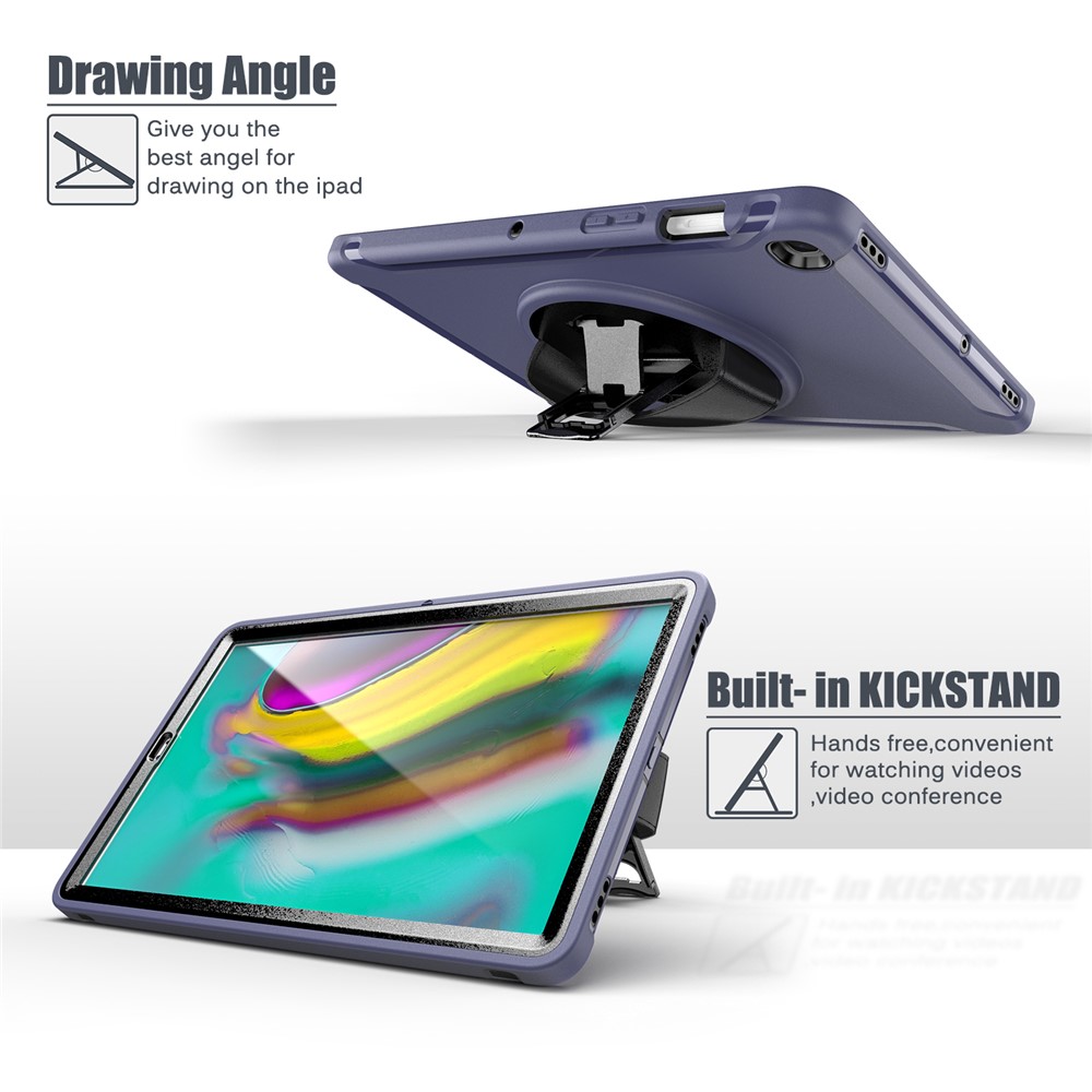 360 ° Pivotant Béquille PC + Enveloppe Du Comprimé TPU Avec Dragonne Pour Samsung Galaxy Tab S5E SM-T720 / T725 - Bleu Foncé-27