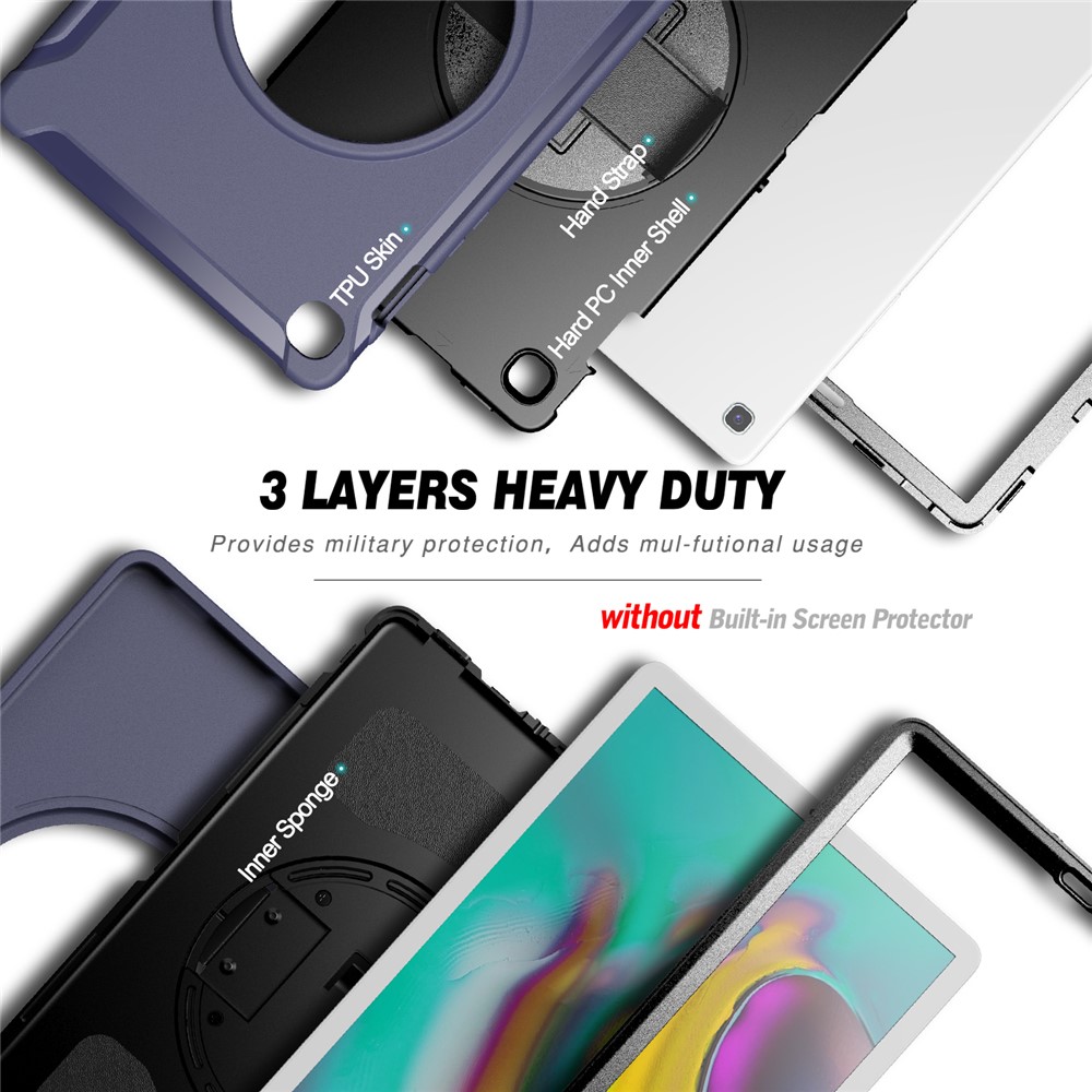 360 ° Pivotant Béquille PC + Enveloppe Du Comprimé TPU Avec Dragonne Pour Samsung Galaxy Tab S5E SM-T720 / T725 - Bleu Foncé-29