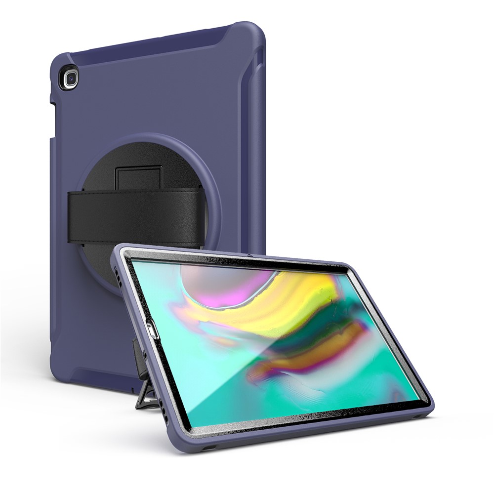 360 ° Pivotant Béquille PC + Enveloppe Du Comprimé TPU Avec Dragonne Pour Samsung Galaxy Tab S5E SM-T720 / T725 - Bleu Foncé-23
