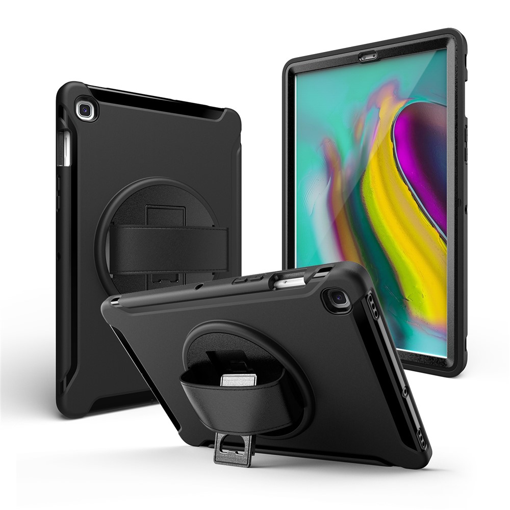 360 ° Поворотная Подставка PC + ТП Таблетка Оболочки С Ручным Ремешком Для Samsung Вкладки Галактики S5E SM-T720 / T725 - Черный-1