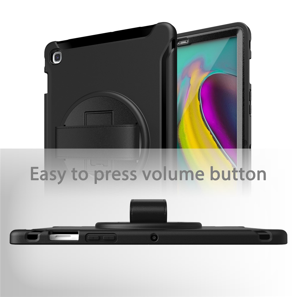 360 ° Поворотная Подставка PC + ТП Таблетка Оболочки С Ручным Ремешком Для Samsung Вкладки Галактики S5E SM-T720 / T725 - Черный-15