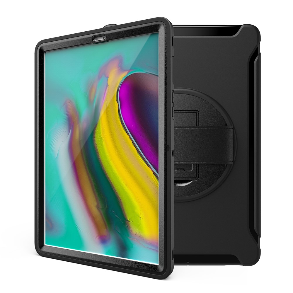 360 ° Поворотная Подставка PC + ТП Таблетка Оболочки С Ручным Ремешком Для Samsung Вкладки Галактики S5E SM-T720 / T725 - Черный-4