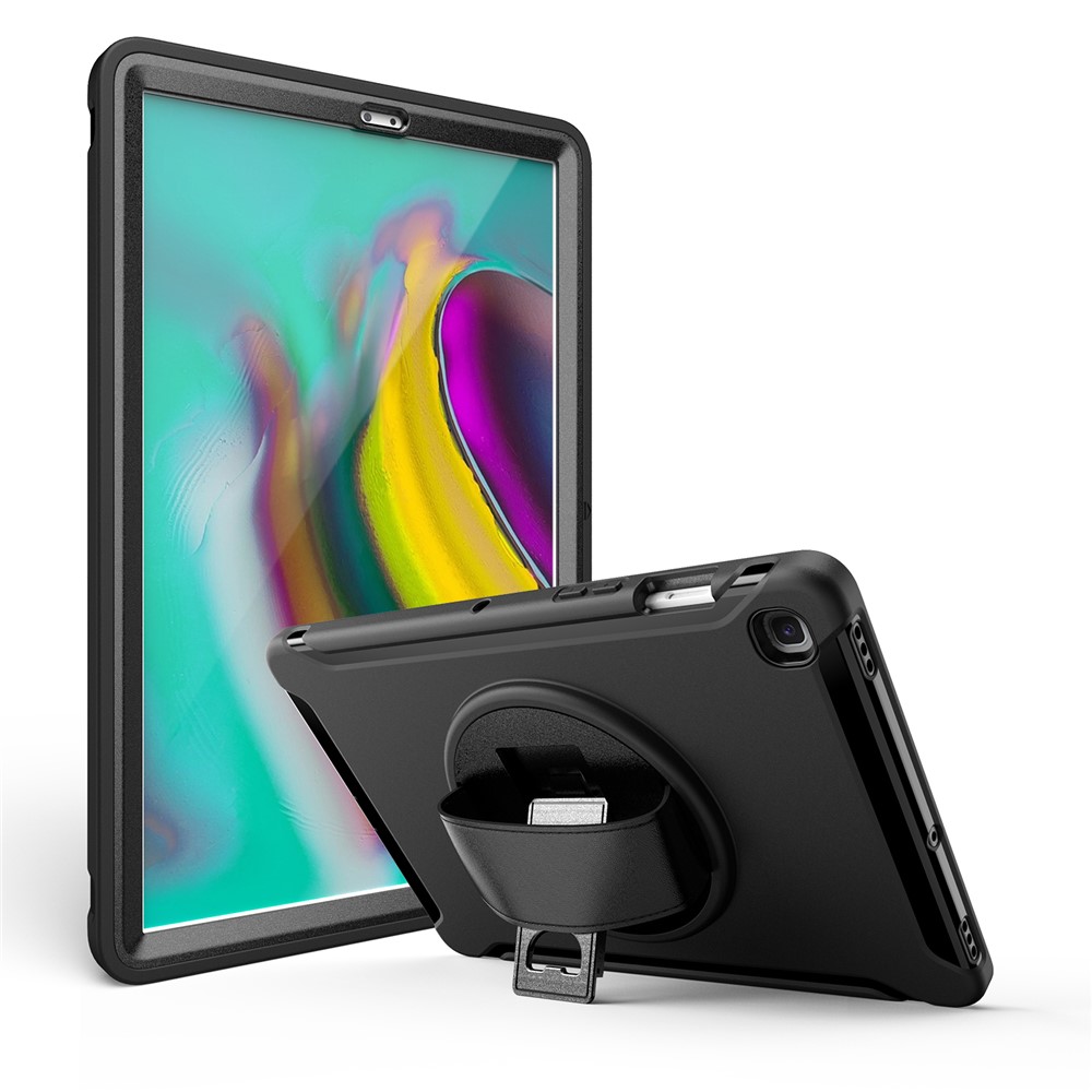 360 ° Поворотная Подставка PC + ТП Таблетка Оболочки С Ручным Ремешком Для Samsung Вкладки Галактики S5E SM-T720 / T725 - Черный-8