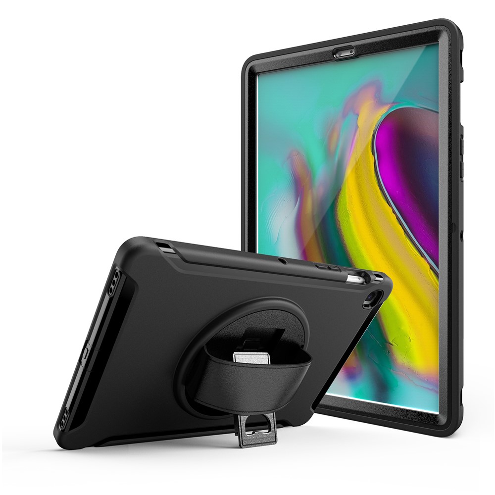 360 ° Поворотная Подставка PC + ТП Таблетка Оболочки С Ручным Ремешком Для Samsung Вкладки Галактики S5E SM-T720 / T725 - Черный-9