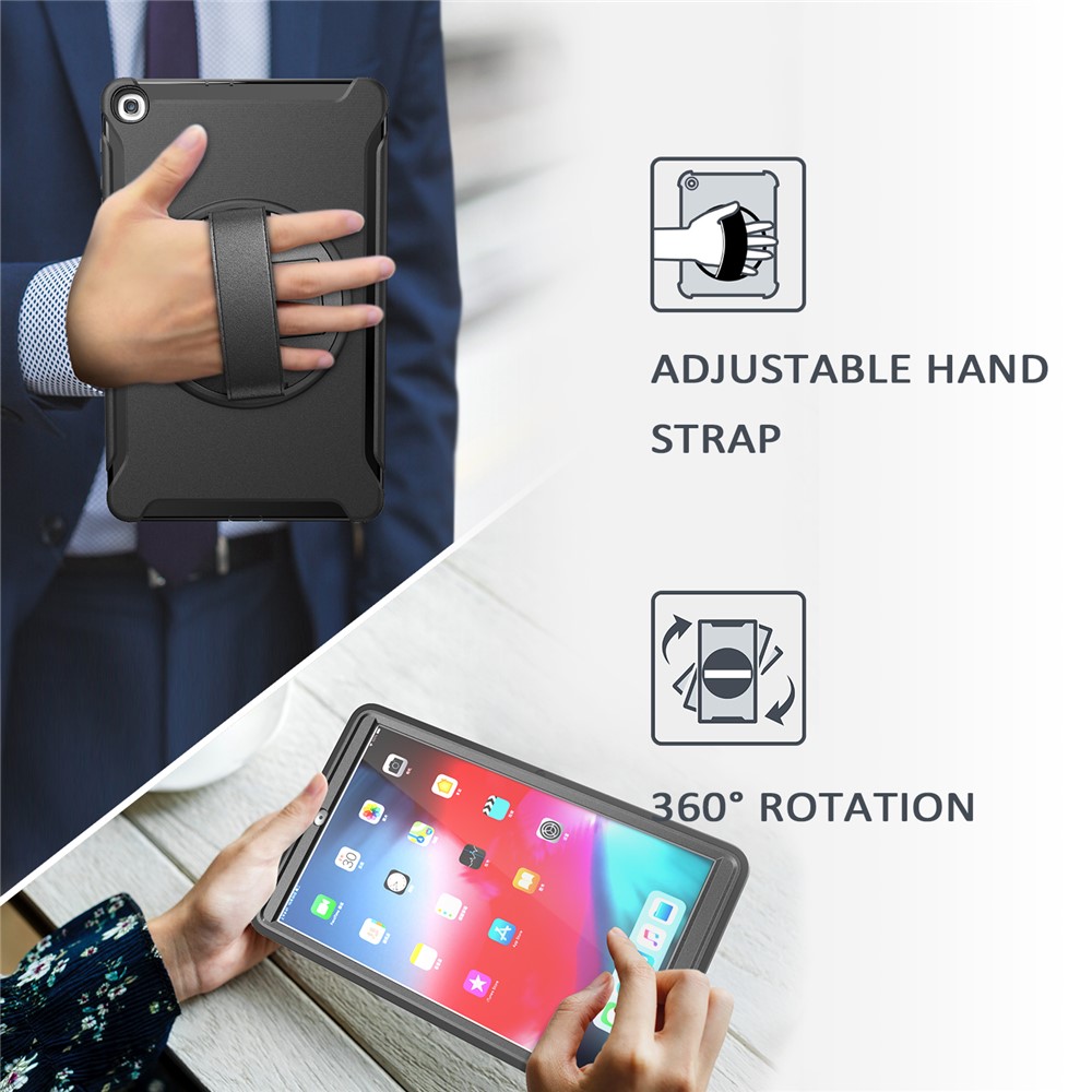 360 ° Gébotage Pivotant PC + TPU Hybrid Tablet Case Avec Sangle à Main Pour Samsung Galaxy Tab A 10.1 (2019) Sm-t510 / T515 - le Noir