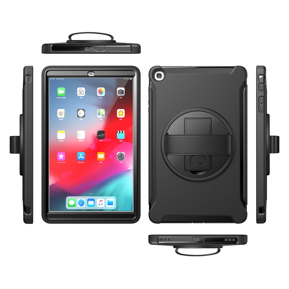 360 ° Girão de Kickstand PC + TPU Caixa de Comprimido Híbrido Com Alça de Mão Para Samsung Galaxy Tab A 10.1 (2019) SM-T510/T515 - Preto