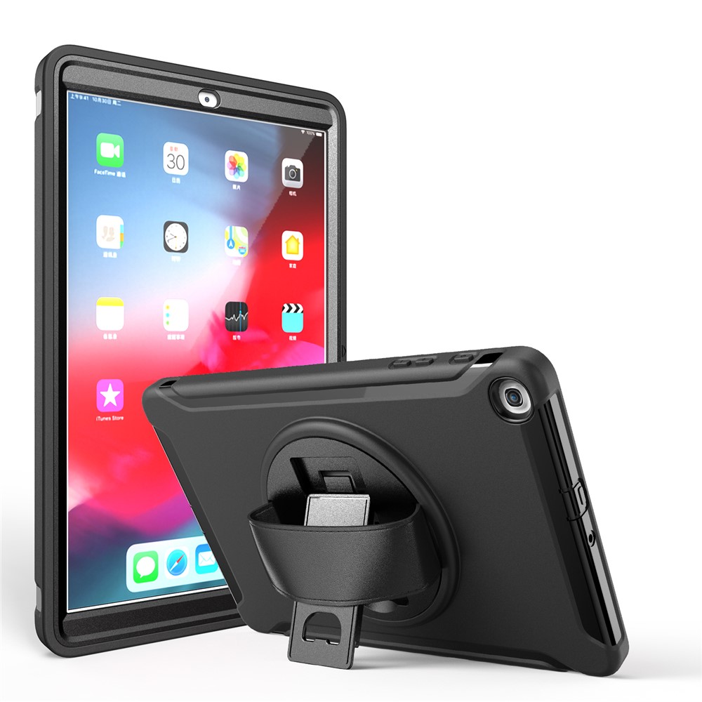 360° Swivel Kickstand PC + TPU Hybrid Tablet Case with Hand Strap for Samsung Galaxy Tab A 10.1 (2019) SM-T510/T515 - Black-3