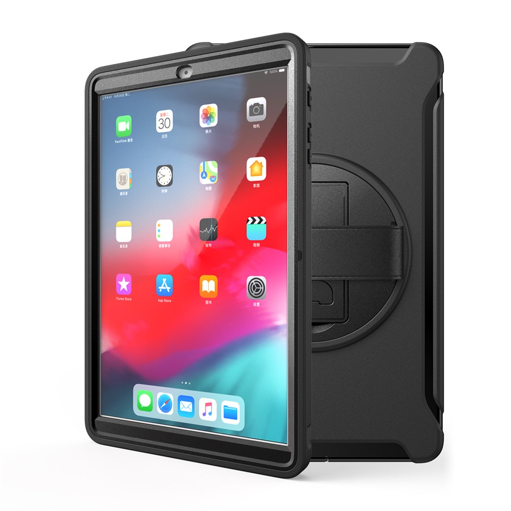 360 ° Girão de Kickstand PC + TPU Caixa de Comprimido Híbrido Com Alça de Mão Para Samsung Galaxy Tab A 10.1 (2019) SM-T510/T515 - Preto