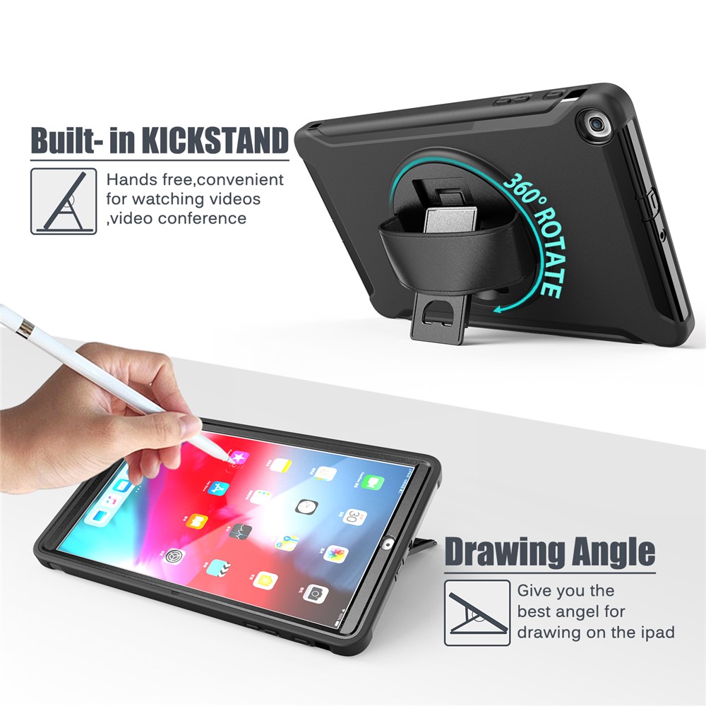 360° Swivel Kickstand PC + TPU Hybrid Tablet Case with Hand Strap for Samsung Galaxy Tab A 10.1 (2019) SM-T510/T515 - Black-8