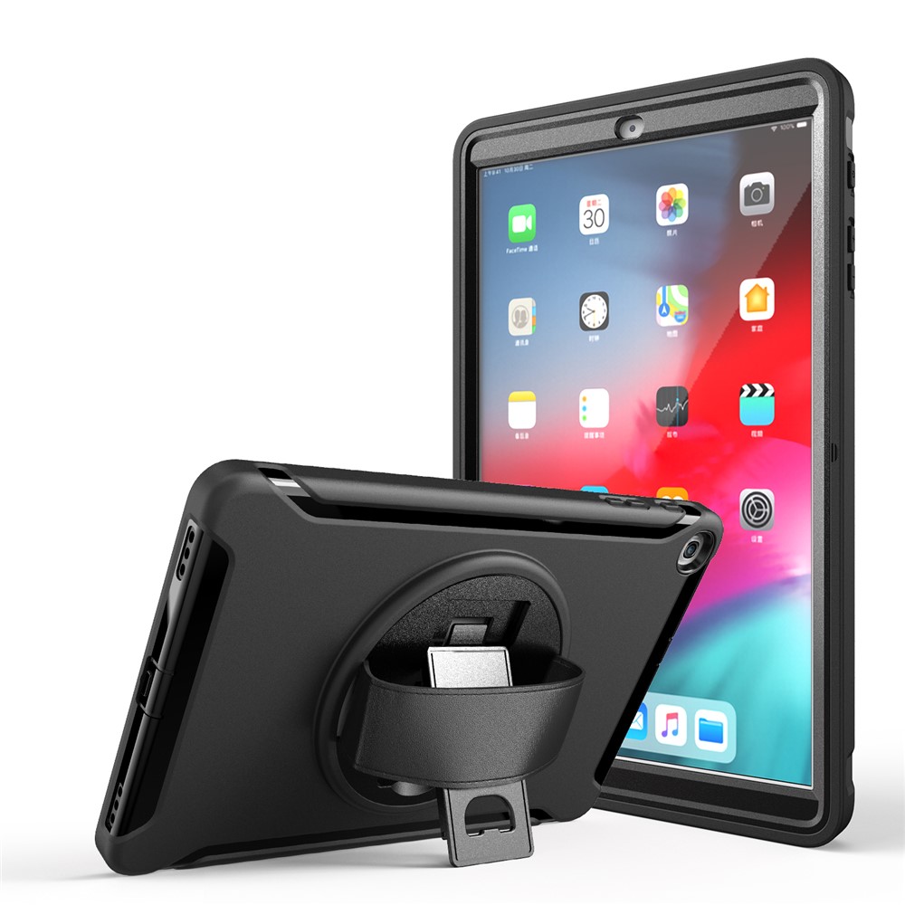 360 ° Girão de Kickstand PC + TPU Caixa de Comprimido Híbrido Com Alça de Mão Para Samsung Galaxy Tab A 10.1 (2019) SM-T510/T515 - Preto