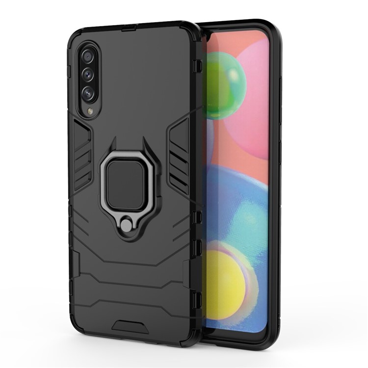 Ring Holder Kickstand PC+TPU Combo Case for Samsung Galaxy A70s - Black-2