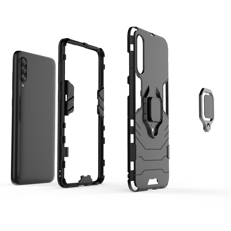 Ring Holder Kickstand PC+TPU Combo Case for Samsung Galaxy A70s - Black-4