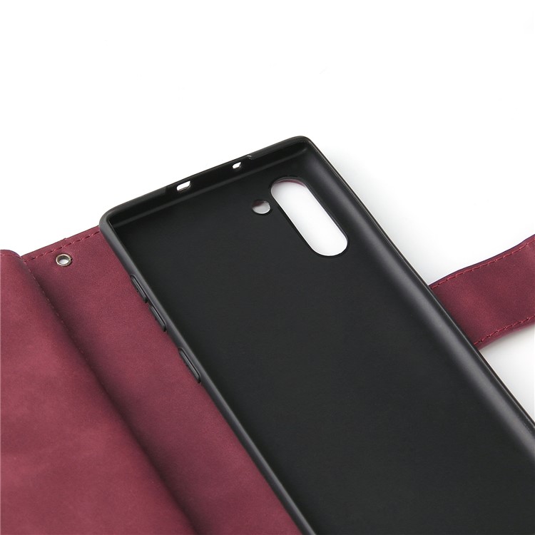 Zipper Pocket Multiple Card Slots Leather Stand Case for Samsung Galaxy Note 10 5G / Note 10 - Wine Red-10