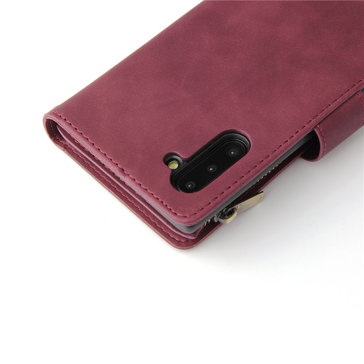 Zipper Pocket Multiple Card Slots Leather Stand Case for Samsung Galaxy Note 10 5G / Note 10 - Wine Red-12