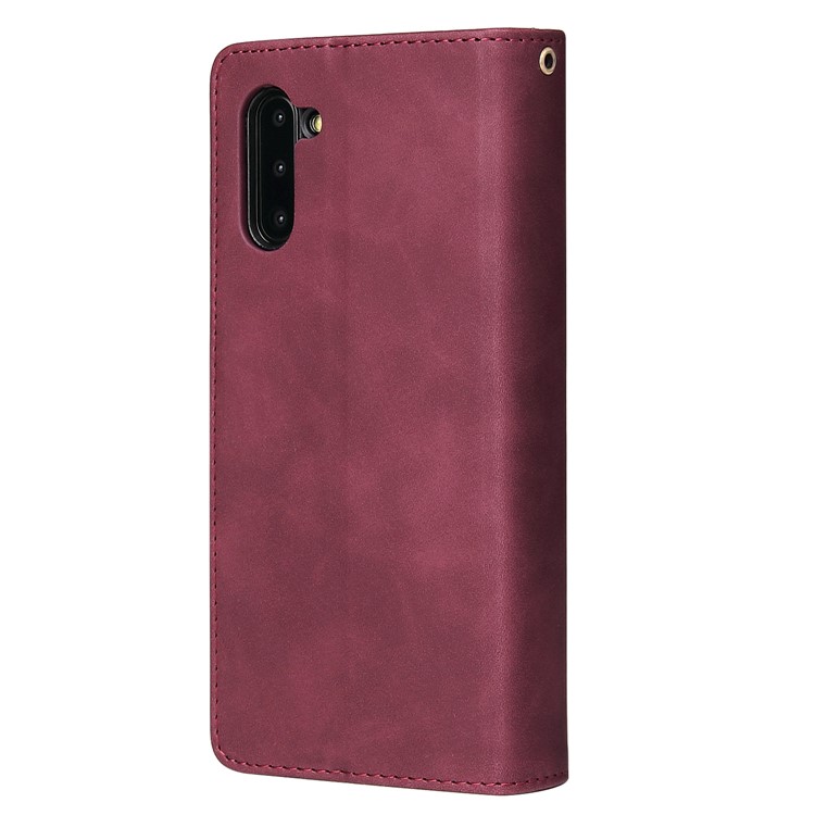 Zipper Pocket Multiple Card Slots Leather Stand Case for Samsung Galaxy Note 10 5G / Note 10 - Wine Red-3