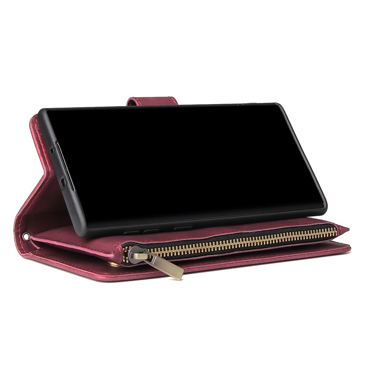 Zipper Pocket Multiple Card Slots Leather Stand Case for Samsung Galaxy Note 10 5G / Note 10 - Wine Red-4