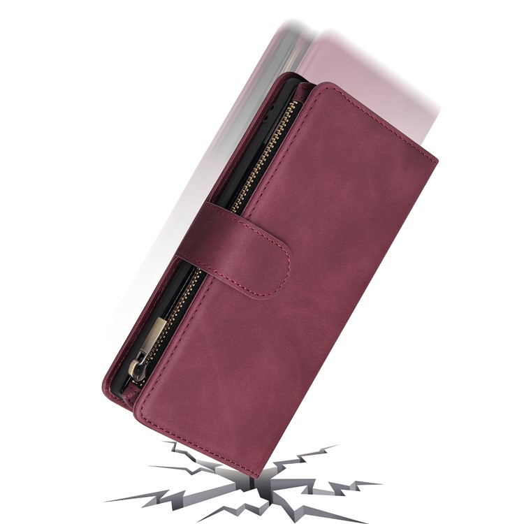 Zipper Pocket Multiple Card Slots Leather Stand Case for Samsung Galaxy Note 10 5G / Note 10 - Wine Red-8