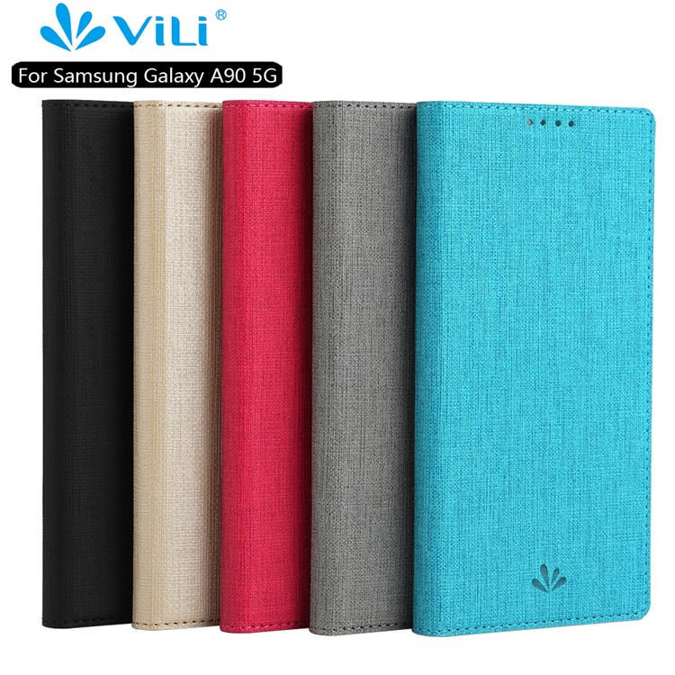 VILI DMX Cross Texture Leather Stand Case with Card Slot for Samsung Galaxy A90 5G - Grey-21