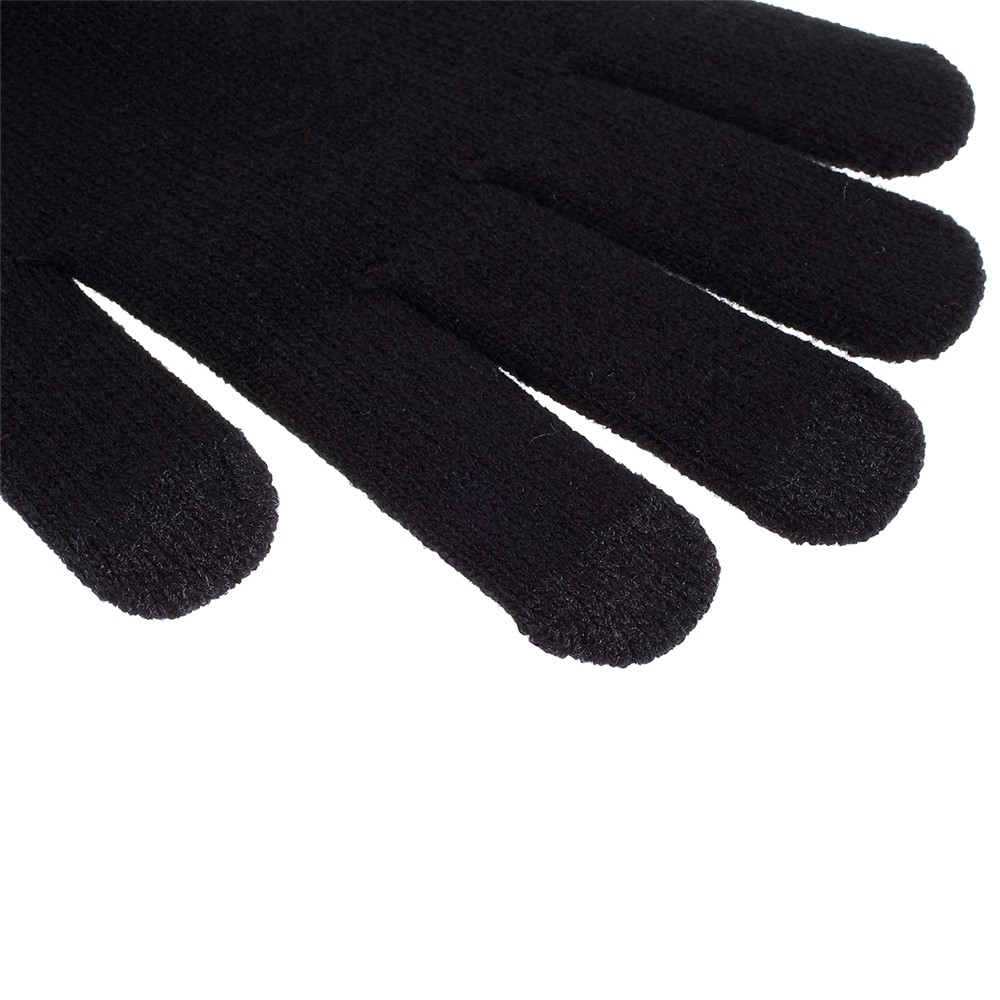 Women Touch Screen Glove Winter Warm Thick Knit for Smartphone Tablet One Size - Black-3