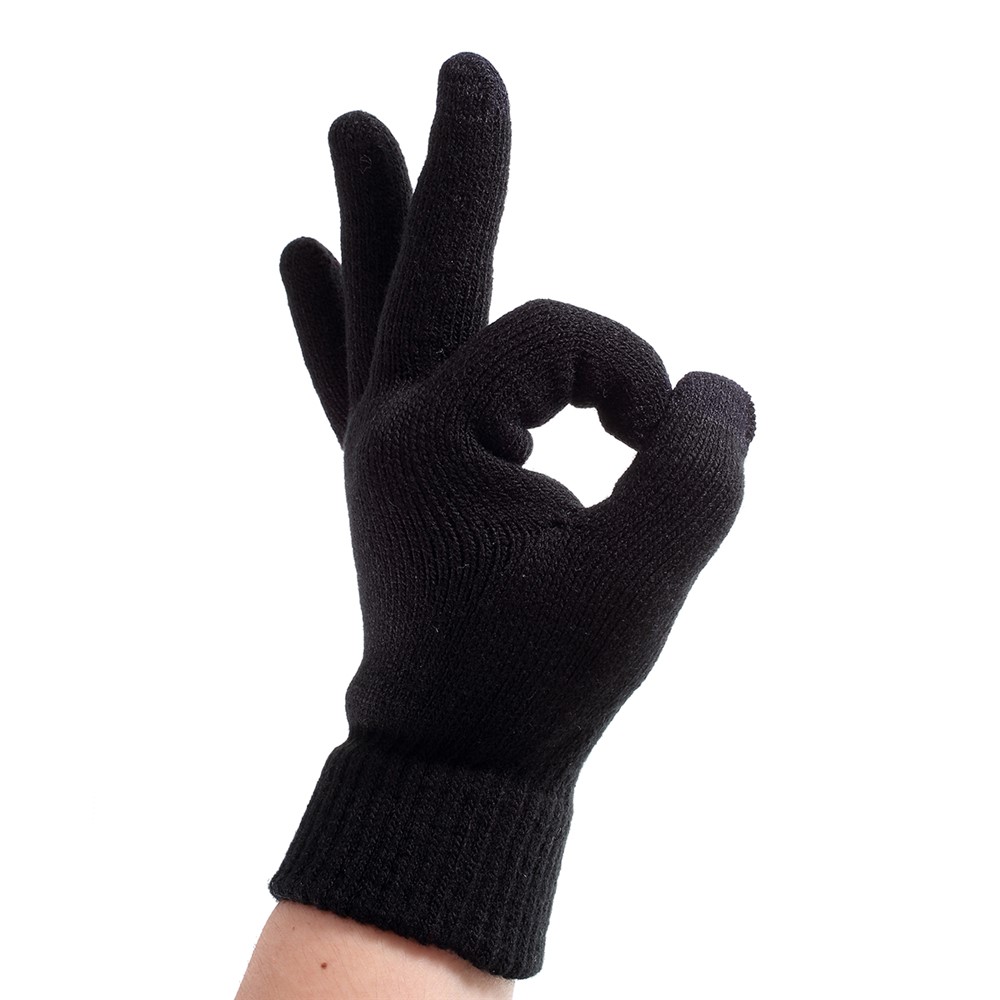 Women Touch Screen Glove Winter Warm Thick Knit for Smartphone Tablet One Size - Black-7