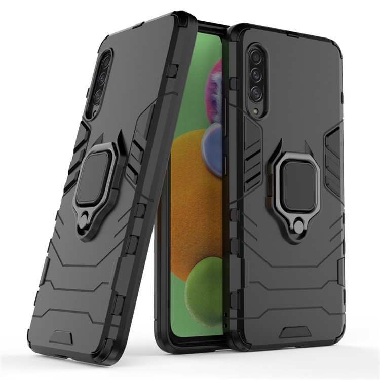 Cool Guard Finger Ring Kickstand PC + TPU Hybrid Protective Case for Samsung Galaxy A90 5G - Black-1