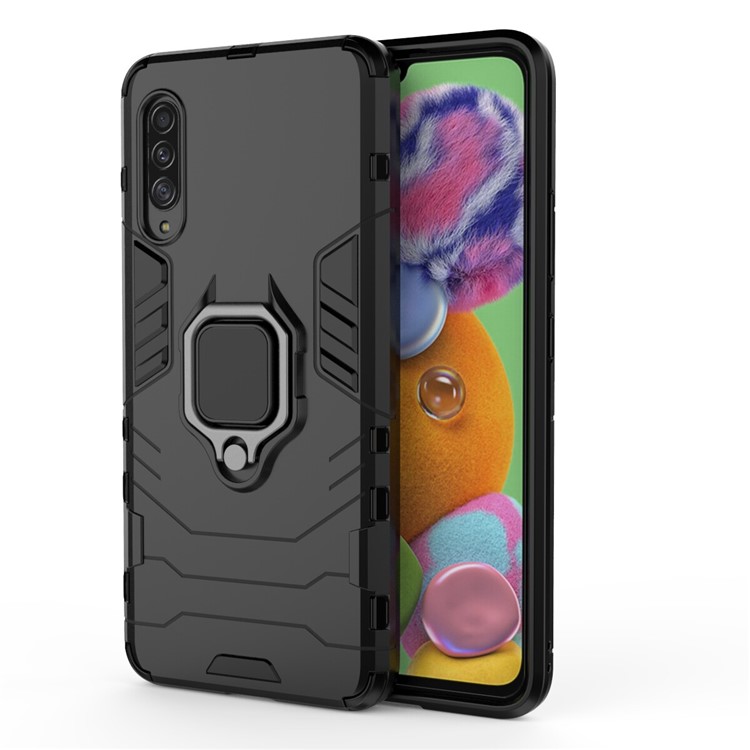 Cool Guard Finger Ring Kickstand PC + TPU Hybrid -schutzhülle Für Samsung Galaxy A90 5G - Schwarz-2