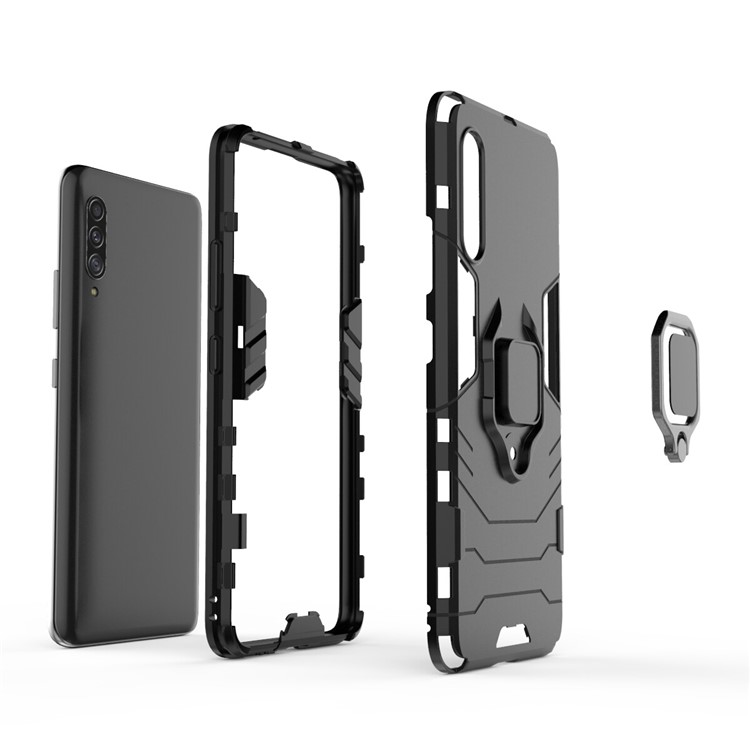 Cool Guard Finger Ring Kickstand PC + TPU Hybrid -schutzhülle Für Samsung Galaxy A90 5G - Schwarz-3