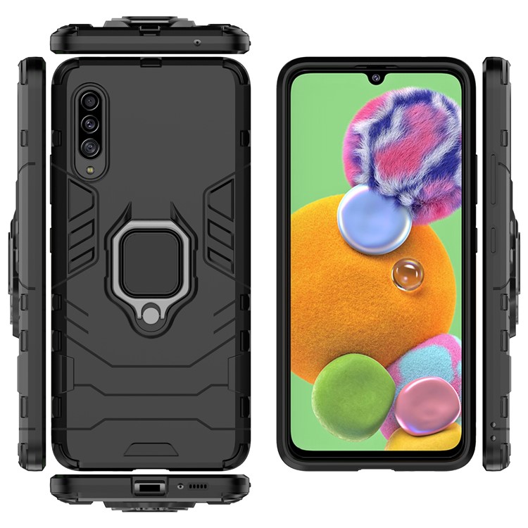 Cool Guard Finger Ring Kickstand PC + TPU Hybrid -schutzhülle Für Samsung Galaxy A90 5G - Schwarz-7