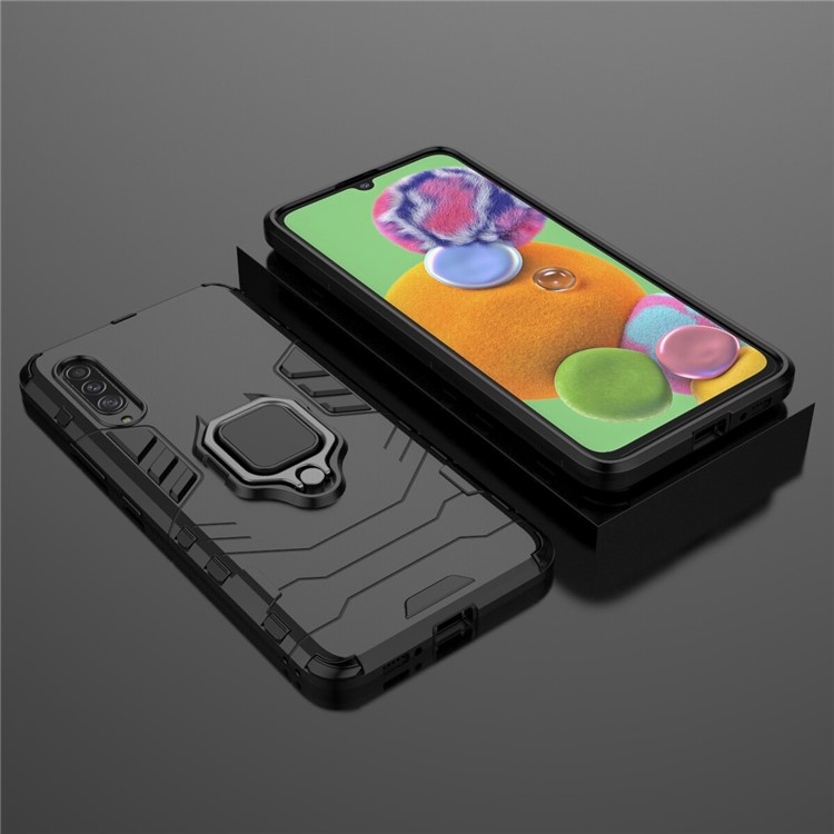 Cool Guard Finger Ring Kickstand PC + TPU Hybrid -schutzhülle Für Samsung Galaxy A90 5G - Schwarz-8