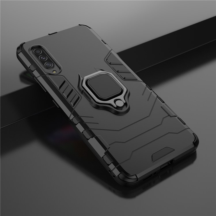 Cool Guard Finger Ring Kickstand PC + TPU Hybrid -schutzhülle Für Samsung Galaxy A90 5G - Schwarz-9