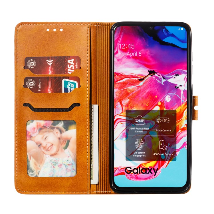 Imprinted Cat Pattern Leather Wallet Stand Case for Samsung Galaxy A90 5G - Brown-4