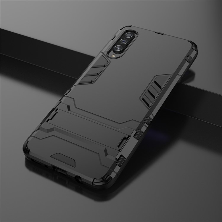 2-in-1-kunststoff + Tpu-telefonabdeckung Mit Kickstand Für Samsung Galaxy A70s - Schwarz