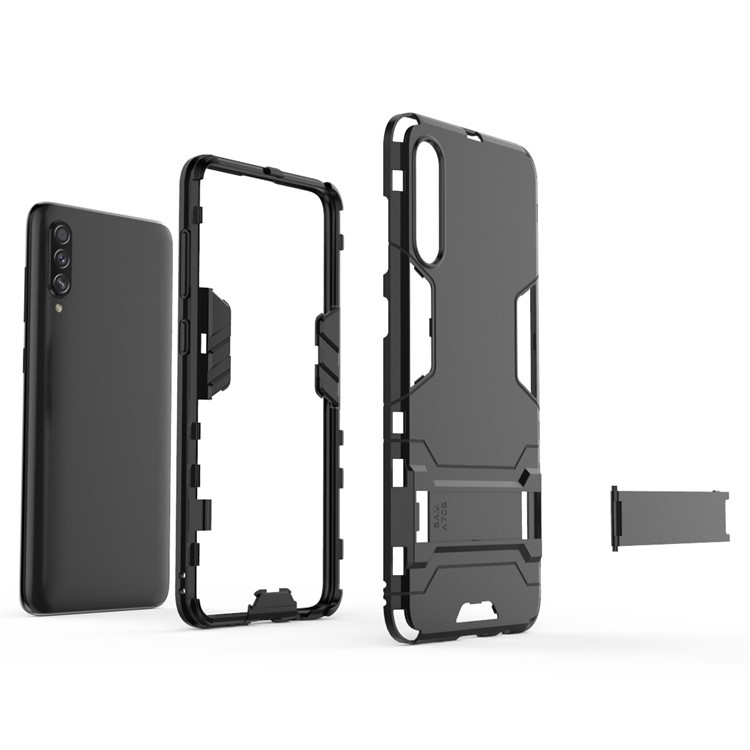 2-in-1 Plastic + TPU Phone Cover Case with Kickstand for Samsung Galaxy A70s - Black-2