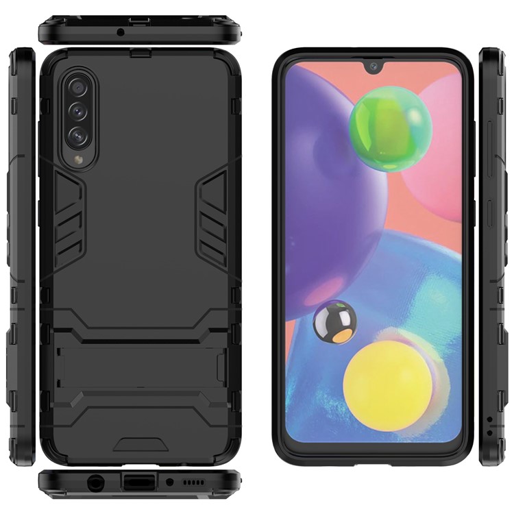 2-in-1 Plastic + TPU Phone Cover Case with Kickstand for Samsung Galaxy A70s - Black-5