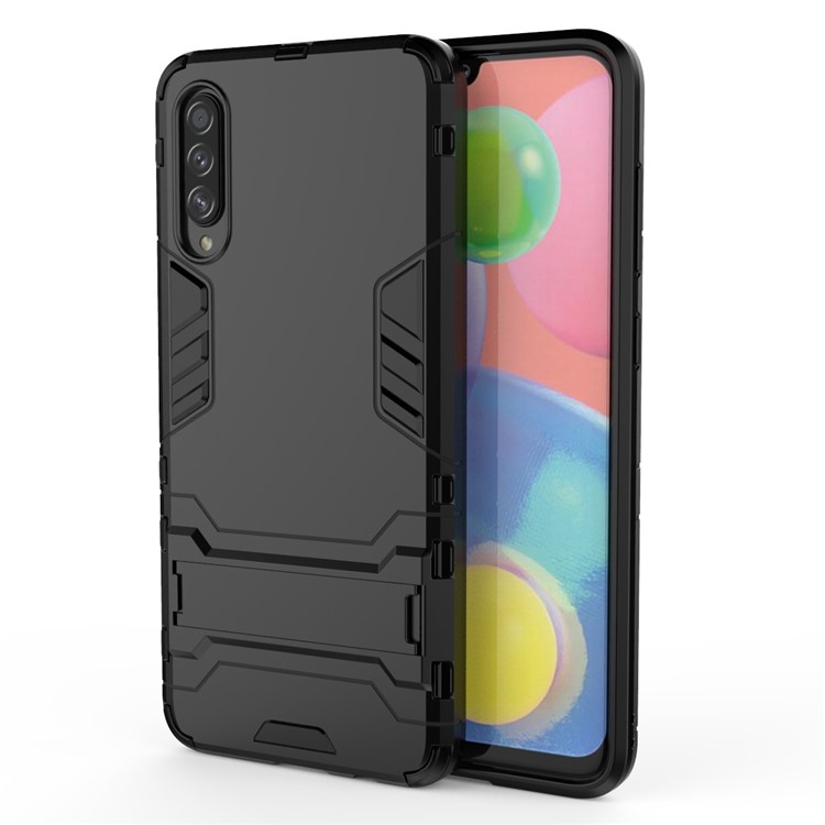 Plastique 2-en-1 + Étui de Couverture Téléphonique TPU Avec Tenue Pour Samsung Galaxy A70s - le Noir