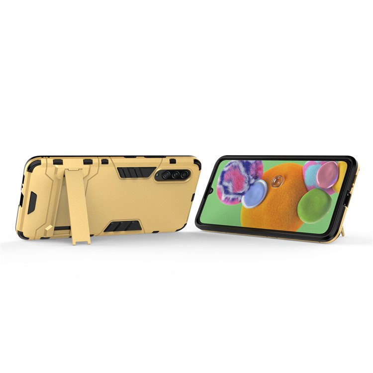 2-in-1 Plastic + TPU Phone Shell with Kickstand for Samsung Galaxy A90 5G - Yellow-4