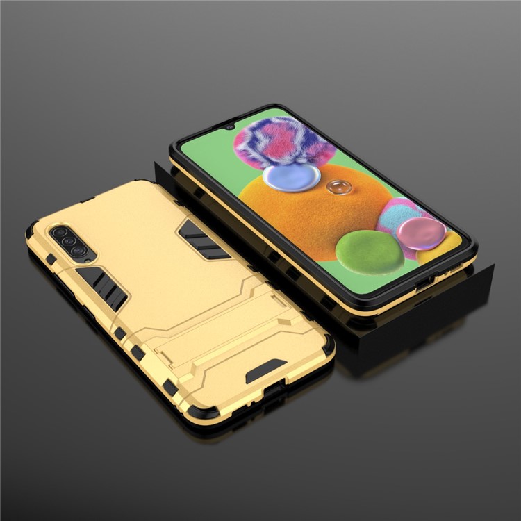 2-in-1 Plastic + TPU Phone Shell with Kickstand for Samsung Galaxy A90 5G - Yellow-5