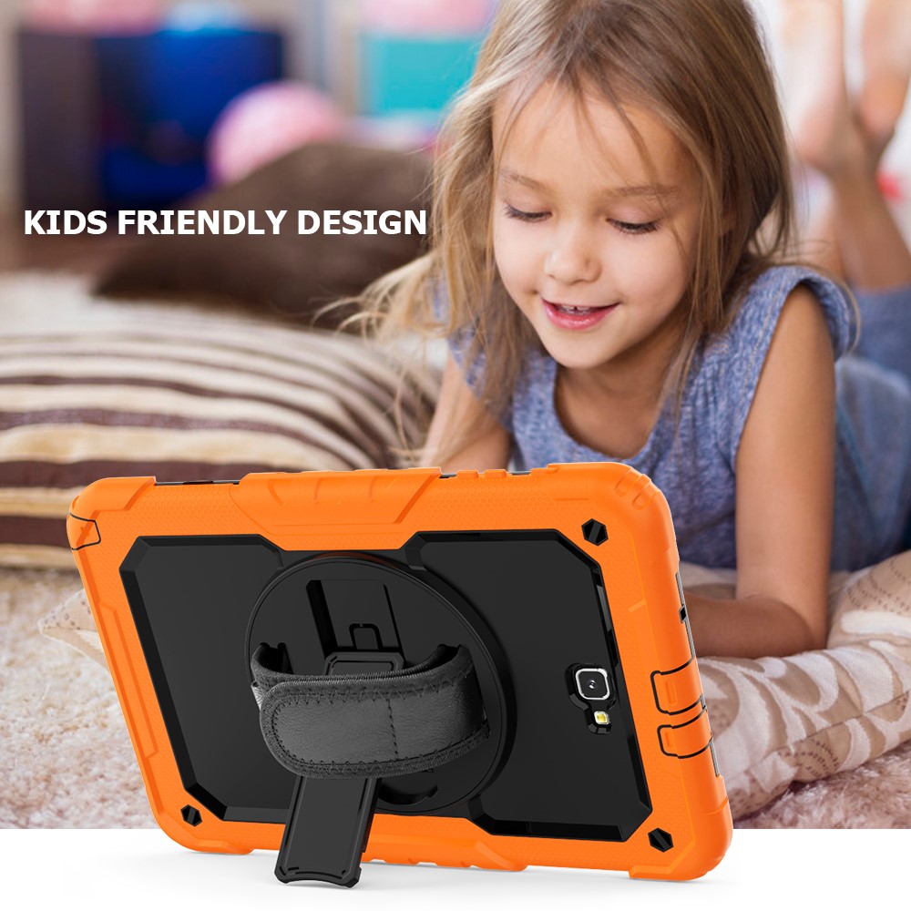 Handy Strap PC Silicone Kickstand Case with Shoulder Strap + Screen Protector for Samsung Galaxy Tab A 10.1 (2016) T580 - Orange/Black-4