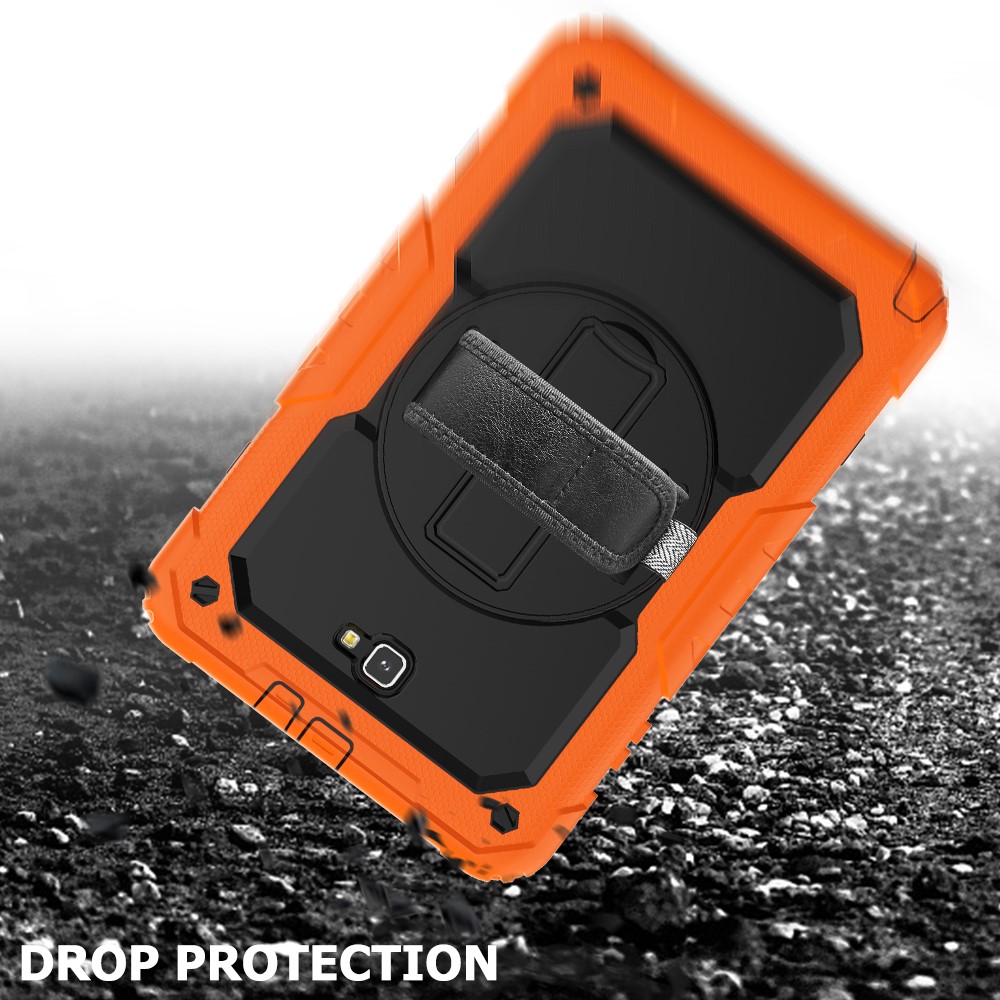 Handy Strap PC Silicone Kickstand Case with Shoulder Strap + Screen Protector for Samsung Galaxy Tab A 10.1 (2016) T580 - Orange/Black-5