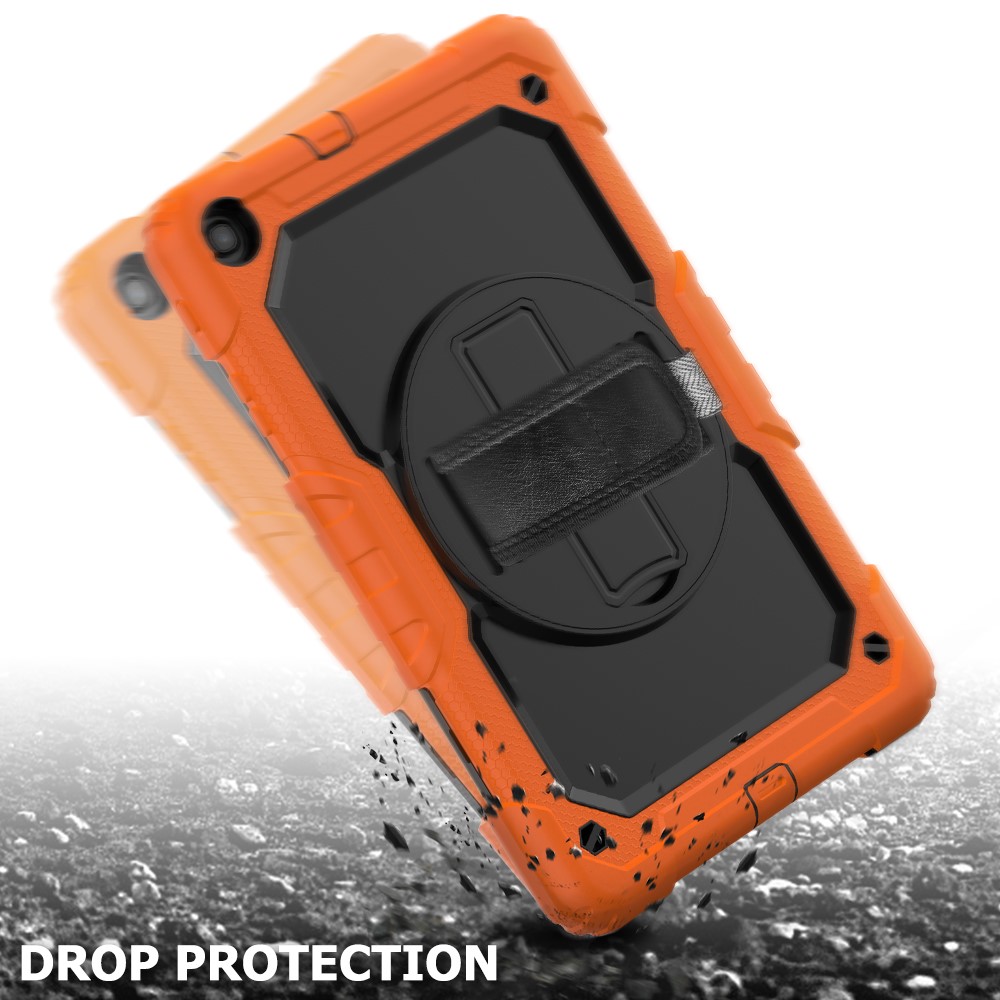 PC Silicone Kickstand Case with Strap Screen Protector for Samsung Galaxy Tab A 10.1 (2019) SM-T510/T515 - Orange/Black-2