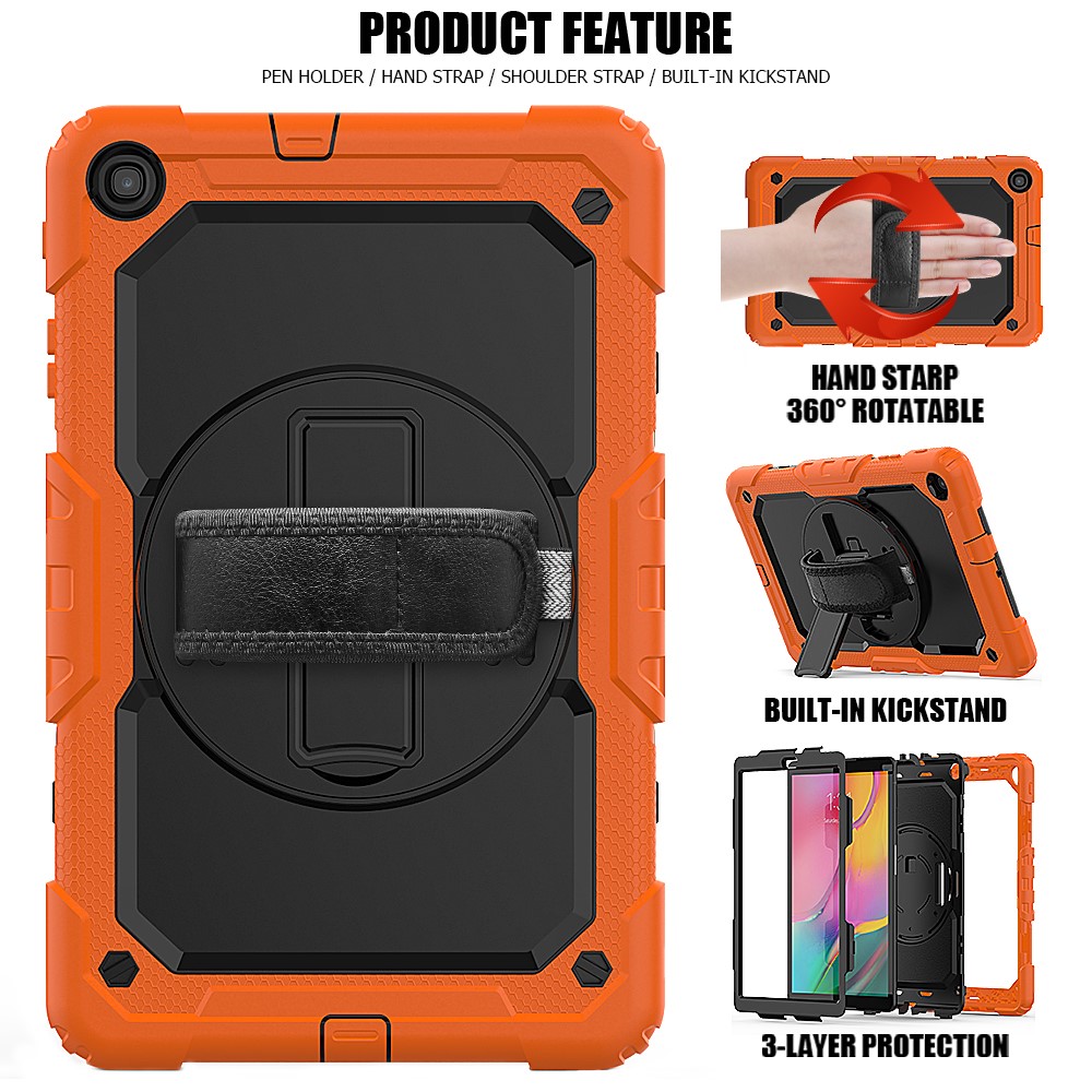 PC Silicone Kickstand Case with Strap Screen Protector for Samsung Galaxy Tab A 10.1 (2019) SM-T510/T515 - Orange/Black-5