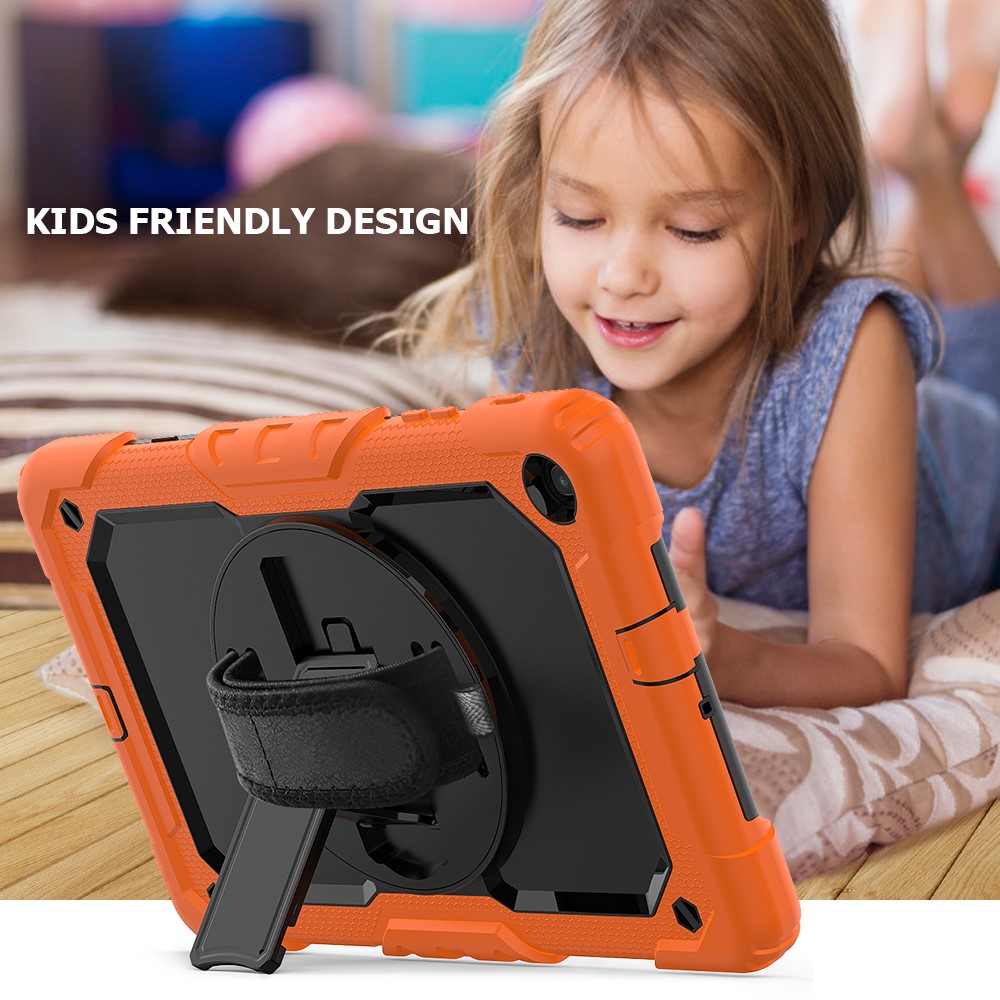 PC Silicone Kickstand Case with Strap Screen Protector for Samsung Galaxy Tab A 10.1 (2019) SM-T510/T515 - Orange/Black-6