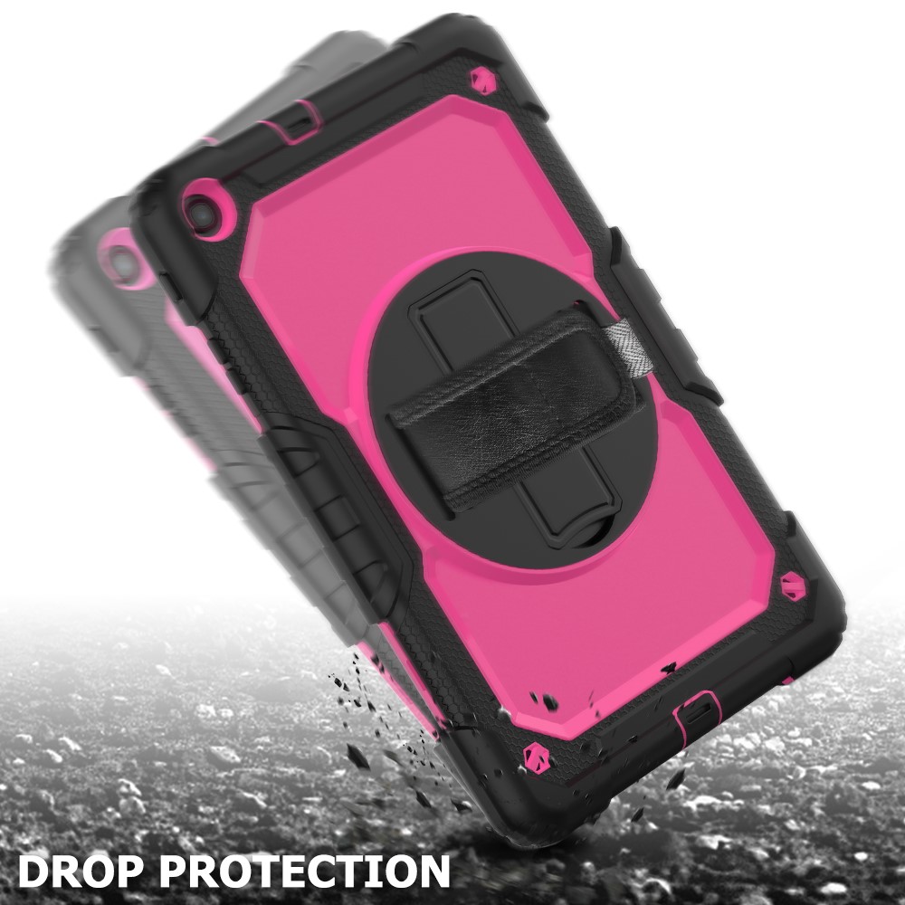PC Silicone Kickstand Case with Strap Screen Protector for Samsung Galaxy Tab A 10.1 (2019) SM-T510/T515 - Black/Rose-2