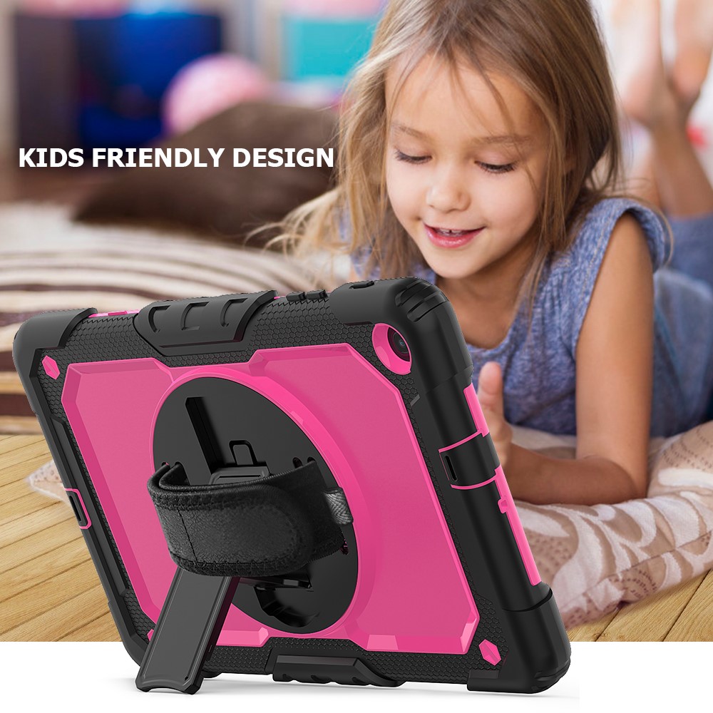 PC Silicone Kickstand Case with Strap Screen Protector for Samsung Galaxy Tab A 10.1 (2019) SM-T510/T515 - Black/Rose-6
