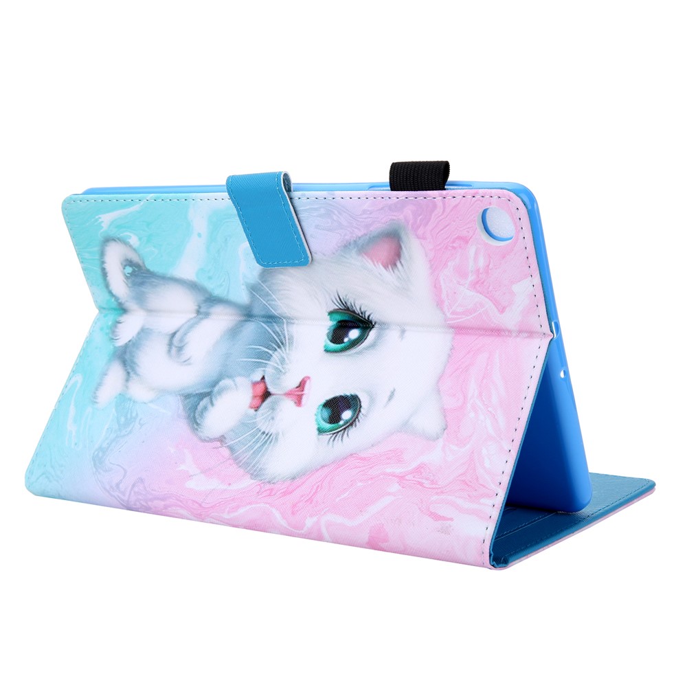 Supreme Series Pattern Printing Leather Card Holder Tablet Shell for Samsung Galaxy Tab A 10.1 (2019) T510 T515 - White Cat-4