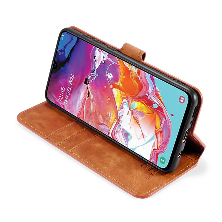 DG.MING Retro Wallet Leather Stand Case for Samsung Galaxy A70s - Light Brown-6