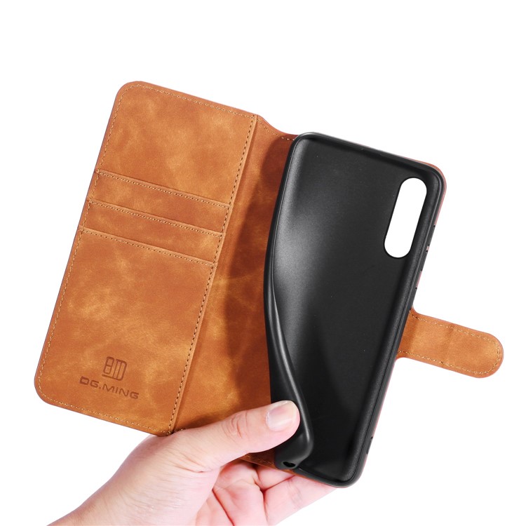 DG.MING Retro Wallet Leather Stand Case for Samsung Galaxy A70s - Light Brown-7