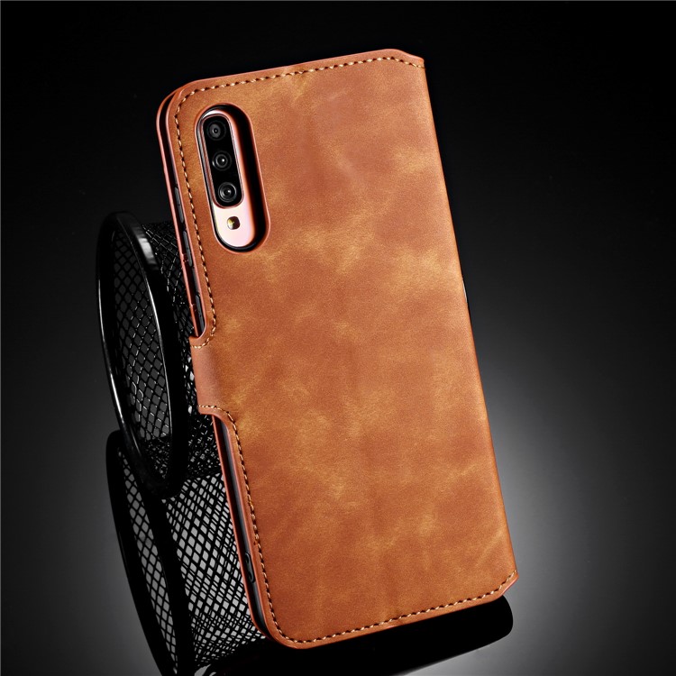 DG.MING Retro Wallet Leather Stand Case for Samsung Galaxy A70s - Light Brown-9