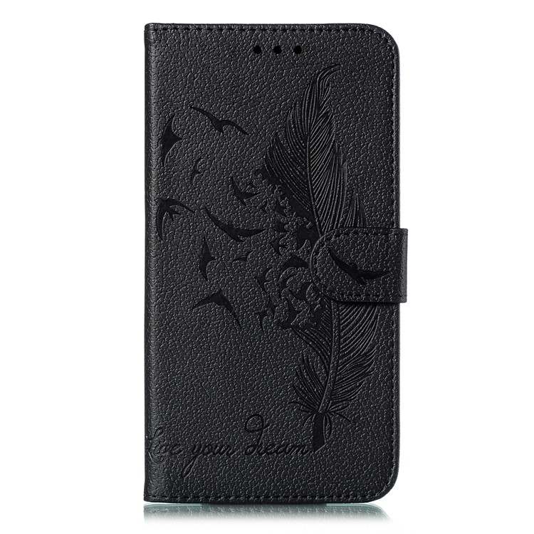 Imprint Feather Pattern Leather Wallet Case for Samsung Galaxy A20s - Black-2